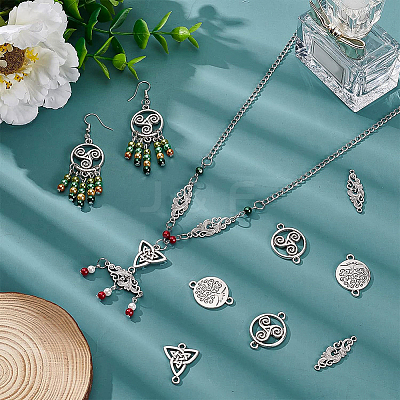 32Pcs 4 Styles Tibetan Style Alloy Connector Charms TIBE-BC0001-03-1