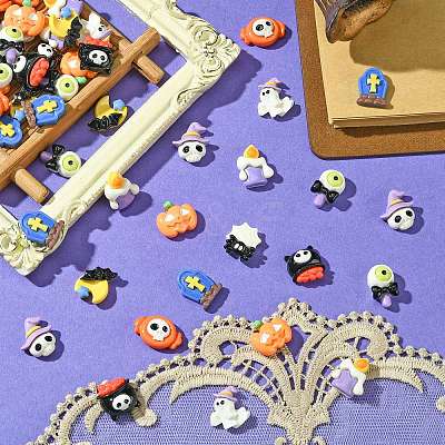 60Pcs 10 Styles Halloween Theme Opaque Resin Decoden Cabochons CRES-CJ0001-69-1
