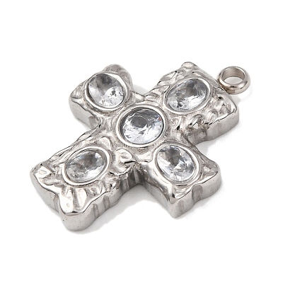 304 Stainless Steel Micro Pave Cubic Zirconia Pendants STAS-P421-02P-1