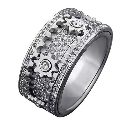 Gear Brass Micro Pave Clear Cubic Zirconia Rotatable Finger Rings FS-WGBD3BF-05-1