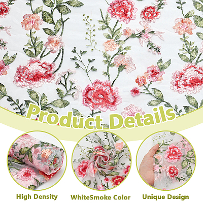 1 Yard Flower Pattern Embroidery Polyester Fabric AJEW-WH0314-473A-1