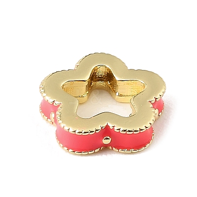 Brass Enamel Flower Spacer Beads KK-CBAF2EC-02G-1