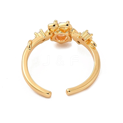 Pink Cubic Zirconia Flower of Life Open Cuff Ring RJEW-C048-09G-1