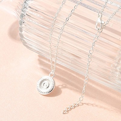 304 Stainless Steel Flat Round Coin Pendant Cable Chain Necklaces for Women STAS-Z108-02S-01-1