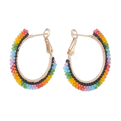Japanese Seed Braided Beaded Hoop Earrings EJEW-MZ00006-1