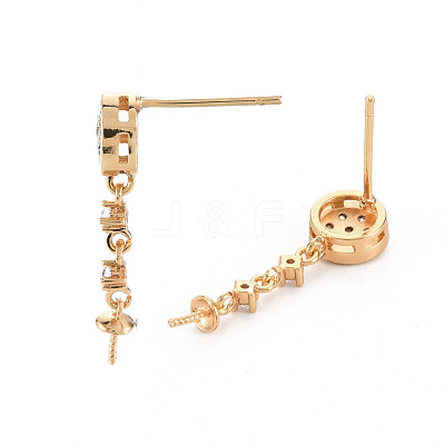 Flat Round Shape Brass Micro Pave Clear Cubic Zirconia Earring Findings KK-S356-437-NF-1