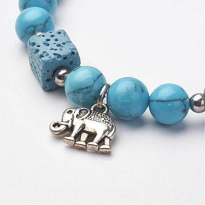 Natural Lava Rock Stretch Bracelets BJEW-K142-D01-1