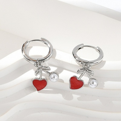 Heart Brass ABS Imitation Pearl Hoop Earrings EJEW-M077-18P-1