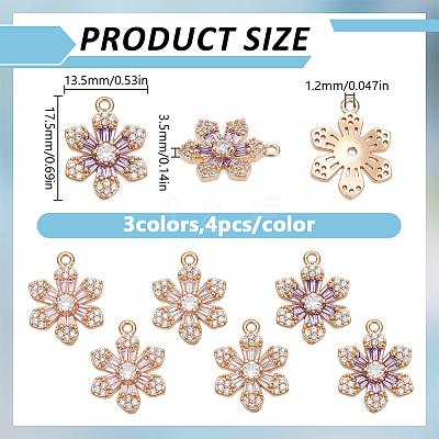 12Pcs 3 Colors Brass with Cubic Zirconia Pendants KK-DR0001-57-1