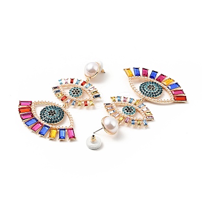 Rhinestone Double Evil Eye Dangle Stud Earrings with Acrylic Pearl Beaded EJEW-J045-03A-KCG-1