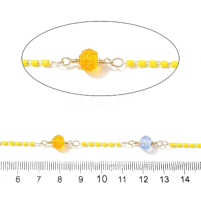 Brass Hexagonal Column Glass Seaded Beaded & Resin Round Beaded Link Chains CHC-G026-01H-1