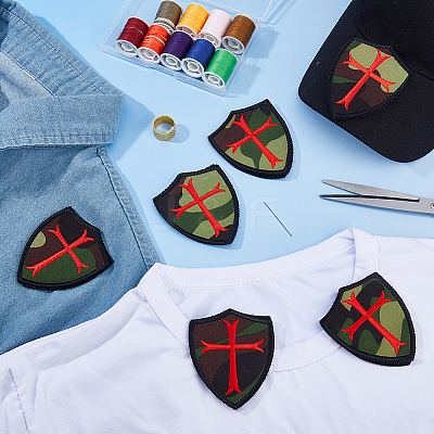 6Pcs Shield Cross Embroidered Patch DIY-DC0004-45-1