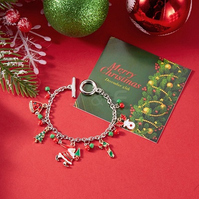 Christmas Alloy Enamel Charm Bracelets BJEW-H634-01C-KCGP-1
