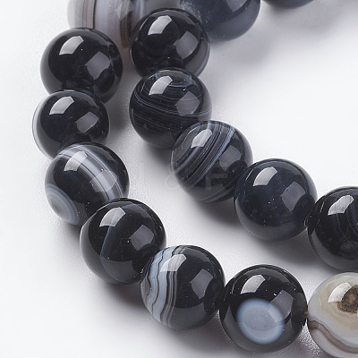 Round Dyed & Heated Natural Black Agate Beads Strands G-G582-8mm-07-1