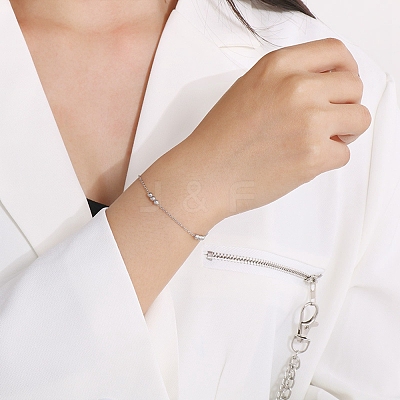 Non-Tarnish 304 Stainless Steel Round Beaded Link Chain Bracelets for Women BJEW-D033-01P-1
