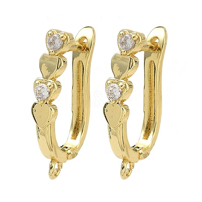 Heart Brass Micro Pave Clear Cubic Zirconia Earring Findings KK-D226-05G-1