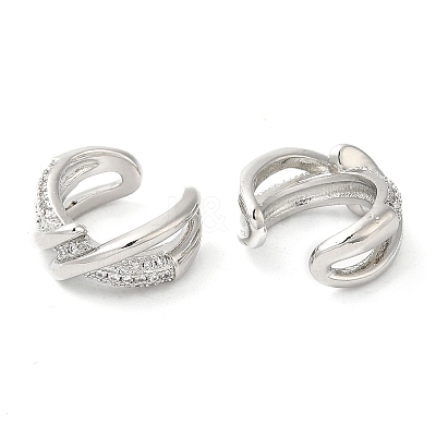 Rack Plating Brass Micro Pave Cubic Zirconia Criss Cross Cuff Earrings EJEW-E290-08P-1
