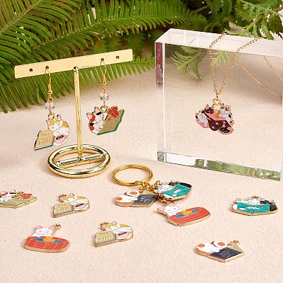24Pcs Enamel Cat Charm Pendant Cute Alloy Enamel Animal Charm Cat Pendant Mixed Shape for Jewelry Necklace Bracelet Earring Making Crafts JX341A-1