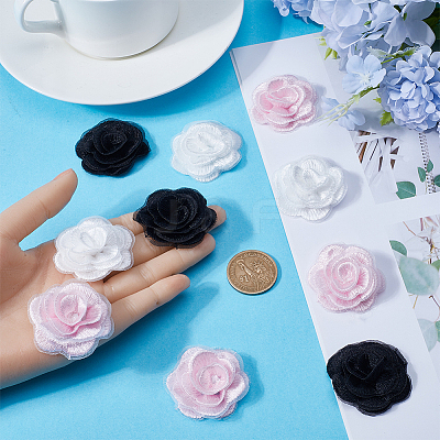30Pcs 3 Styles 3D Rose Flower Polyester Computerized Embroidered Ornament Accessories FIND-GF0006-03A-1