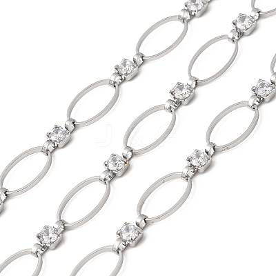 Handmade Brass Pave Clear Cubic Zirconia Oval Link Chains CHC-G027-02P-1