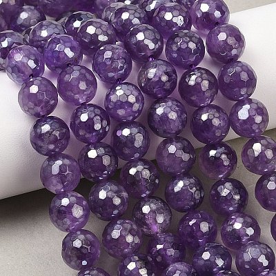 Electroplated Natural Amethyst Round Beads Strands G-L598-A05-02-1