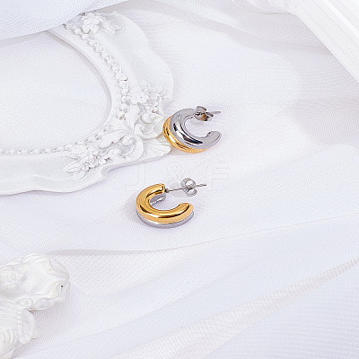 1 Pair Stainless Steel Two-layer C-Shaped Stud Earrings for Women EJEW-LP0012-01GP-1