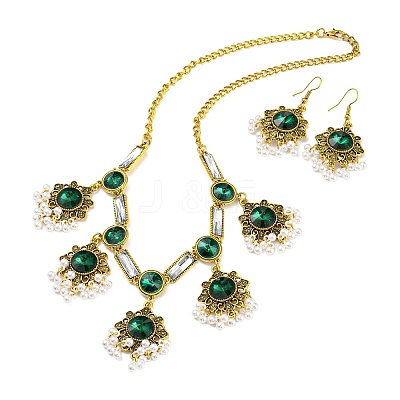Bohemia Style Alloy Flower Jewelry Set SJEW-H076-03AG-1