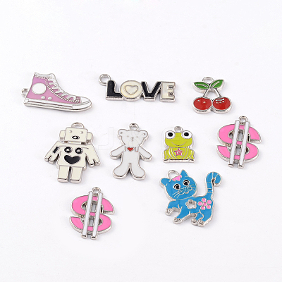 Mixed Shape Platinum Plated Alloy Enamel Pendants AP016-1