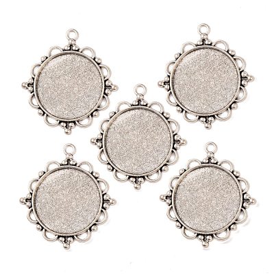Tibetan Style Alloy Pendant Cabochon Settings X-TIBEP-N003-55AS-1