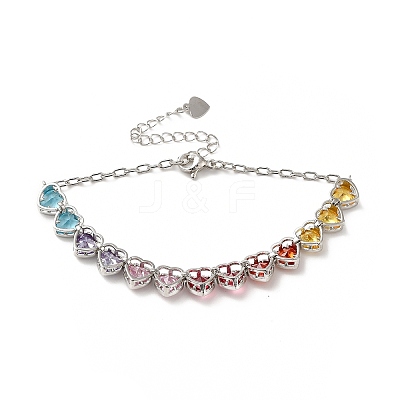 Colorful Cubic Zirconia Heart Link Bracelet BJEW-E073-02P-1