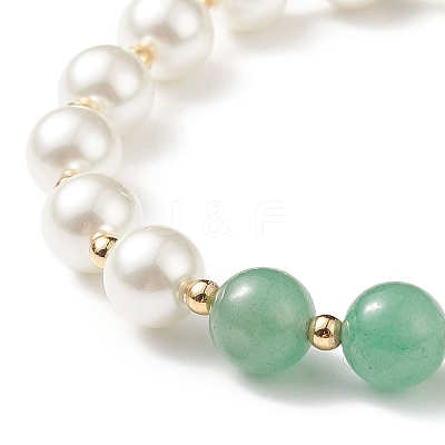 4Pcs 4 Style Round Natural Mixed Gemstone & Shell Pearl Beaded Stretch Bracelets Set BJEW-TA00191-1