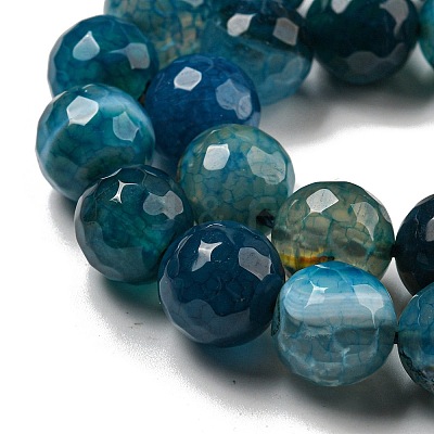 Faceted Natural Dragon Veins Agate Beads Strands G-F447-12mm-P05-1