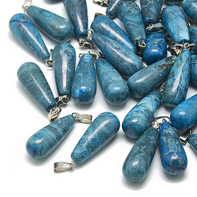 Dyed Natural Blue Agate Pendants G-T081-23-1