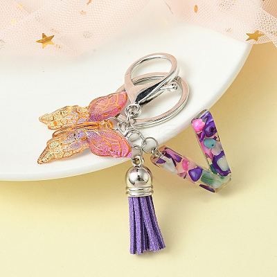 Resin Letter & Acrylic Butterfly Charms Keychain KEYC-YW00001-22-1
