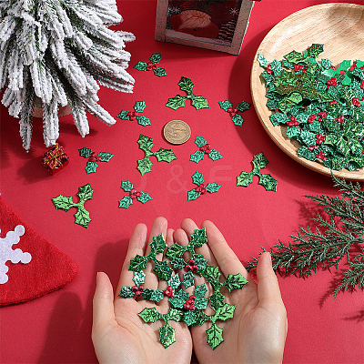 400Pcs 2 Styles Cloth Red Berry Leaf FIND-SC0012-19-1