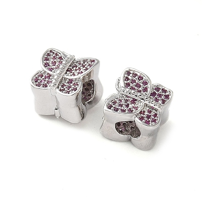 Butterfly Brass Micro Pave Cubic Zirconia European Beads KK-C086-16P-01-1
