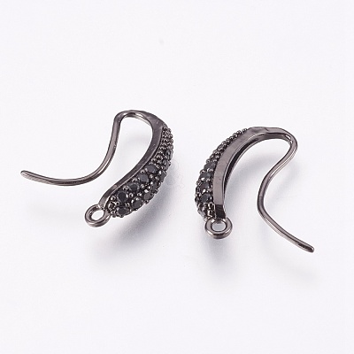 Brass Earring Hooks with Cubic Zirconia KK-P150-44B-1