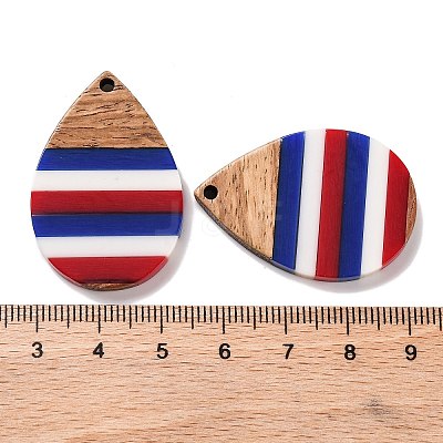 Independence Day Opaque Striped Resin & Walnut Wood Pendants RESI-U010-02S-1