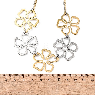 304 Stainless Steel Two Tone Flower Bib Necklaces for Women NJEW-F361-01GP-1