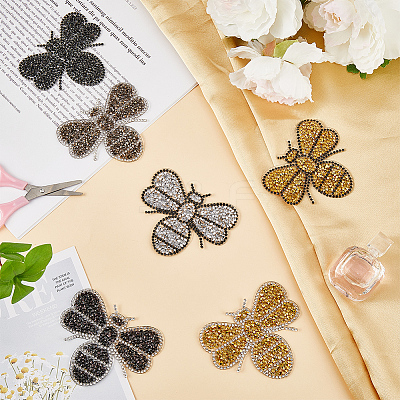 12Pcs 6 Styles Bees Hotfix Rhinestone Iron on Patches Appliques DIY-CP0009-67-1