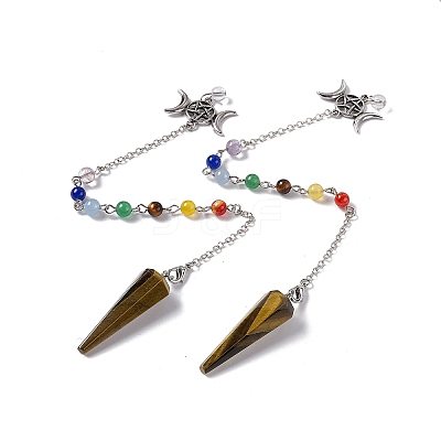 Natural Tiger Eye Hexagonal Pointed Cone Dowsing Pendulum Pendants G-G983-05P-04-1