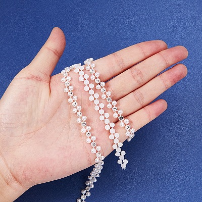 Flower ABS Plastic Imitation Pearl Beaded Trim Garland Strands CHAC-R001-01-1