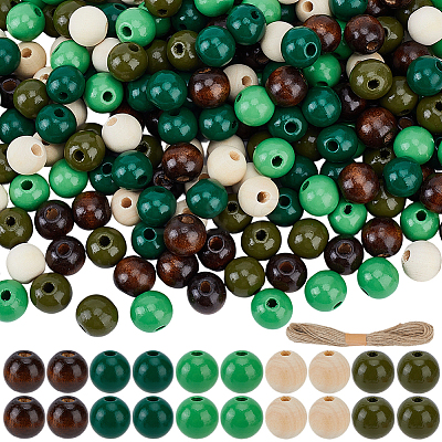 250Pcs 5  Colors Spray Painted Round Natural Schima Wood Beads WOOD-PA0001-73C-1