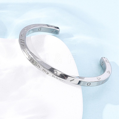 Always In My Heart 304 Stainless Steel Cuff Bangles for Women BJEW-D361-01P-1