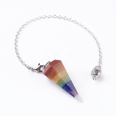 Natural Mixed Gemstone Hexagonal Pointed Dowsing Pendulums Chain G-F639-11-1