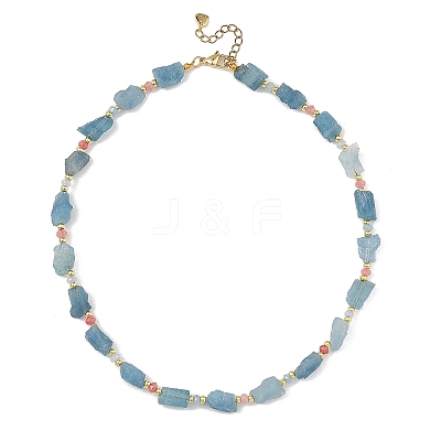 Raw Rough Natural Aquamarine & Dyed Faceted Rondelle Malaysia Jade Beaded Necklaces for Women NJEW-JN06487-1