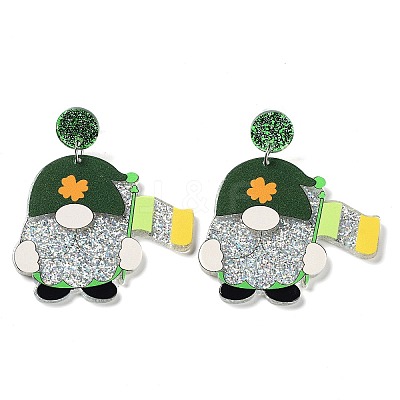Saint Patrick's Day Sparkling Acrylic Dangle Stud Earrings LS-EJEW-P243-A03-1