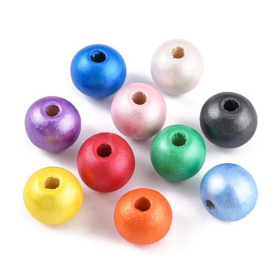 100Pcs 10 Colors Painted Natural Wood Beads WOOD-YW0001-08-1