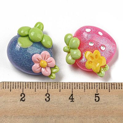 Flower Fruit Opaque Resin Decoden Cabochons with Glitter Powder RESI-G099-04-1