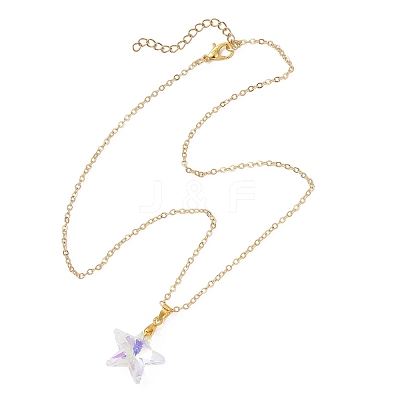 4Pcs 4 Styles Clear AB Glass Wing Flower Star Shell Shape Pendant Brass Cable Chain Necklaces for Women NJEW-JN05745-1
